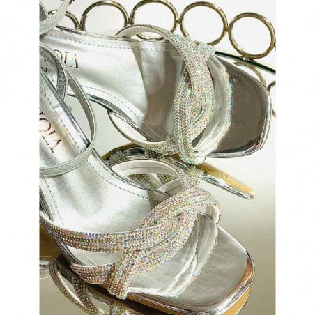 Scaviola sandały sylikonowe na obcasie z cyrkoniami srebrne G60